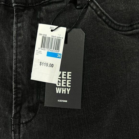 New ZeeGeeWhy Men Black Ripped Jeans Pipes Skinny Casual Cotton Pants US 36 - Picture 14 of 15